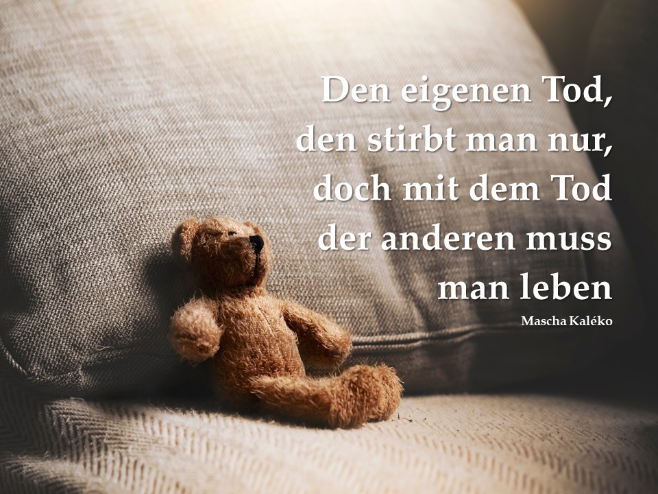 Stofftier sitzend auf einer grauen Couch